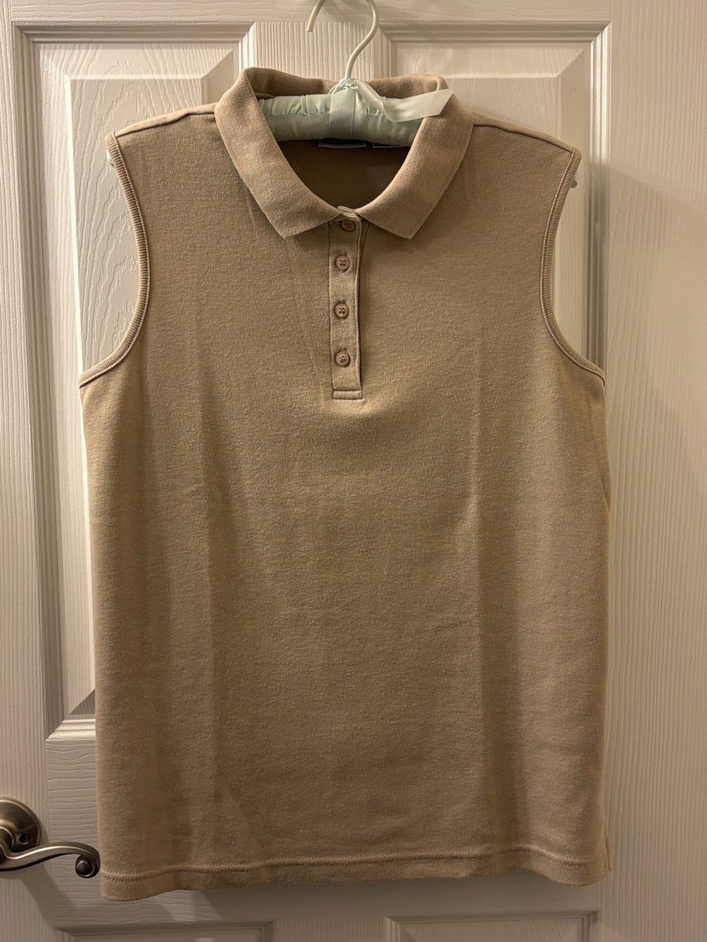 Basic Editions Sleeveless Polo Top - Light Tan